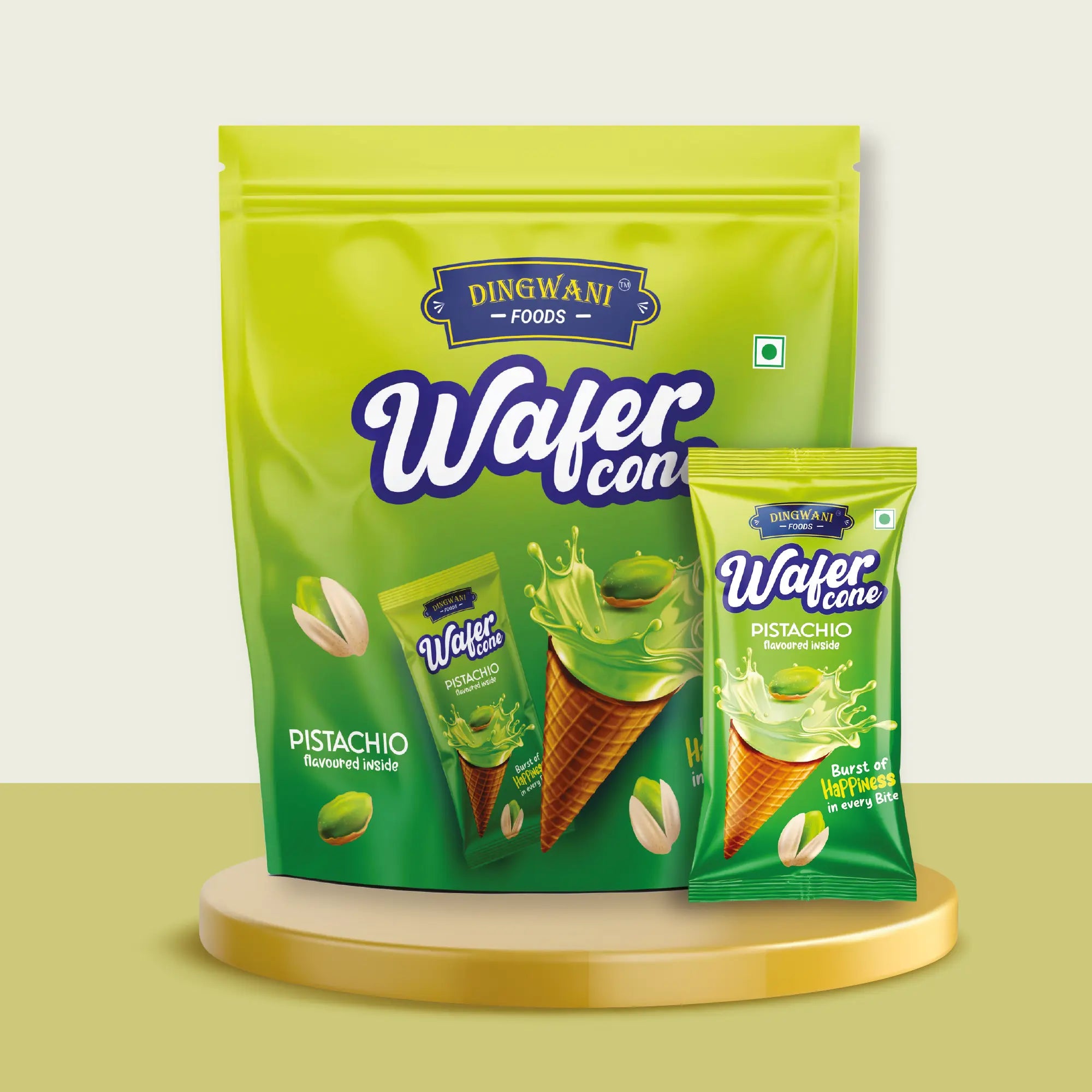 Pistachio Wafer Cone – Nutty & Crunchy Delight! (Pack Of 4)